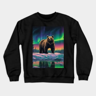 Brown Bear with Forest and Borealis, Colorful, Beautiful Crewneck Sweatshirt